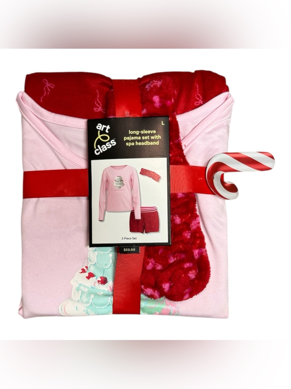 art class Pink and Red Long-Sleeve Kids Pajama Set with Spa Headband 10/12